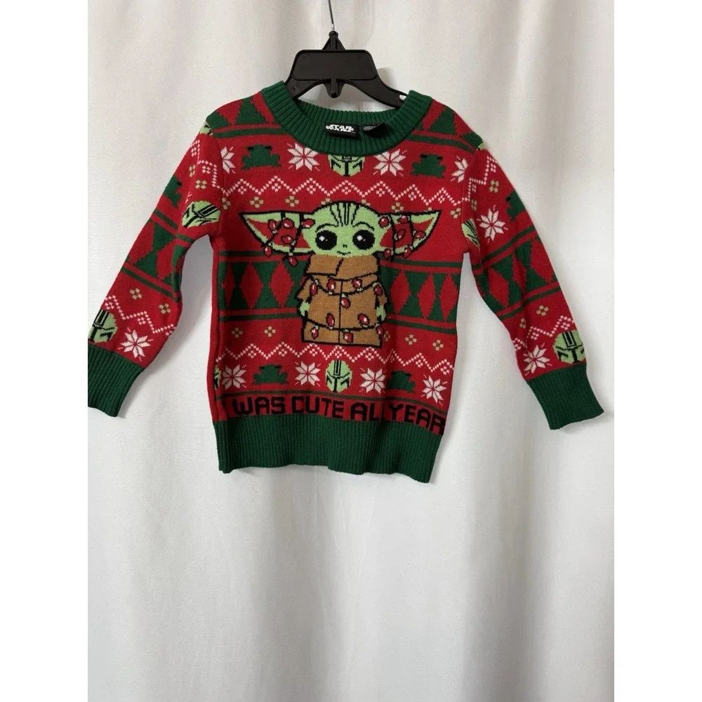 Boys Size 12 Months Star Wars Christmas Sweater Green and Red Knit Crewneck. G37